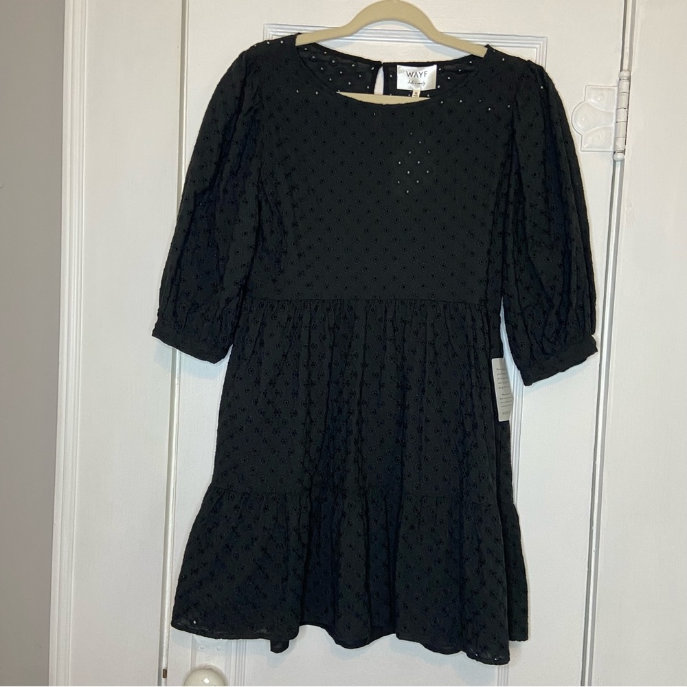 Wayf x BFF Boho Lauren Babydoll Eyelet Puff Sleeve Dress Size XS NEW - Picture 5 of 14